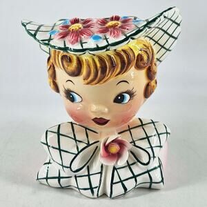 Vintage Geo Z Lefton Miss Dainty Lady Head Vase Floral Planter